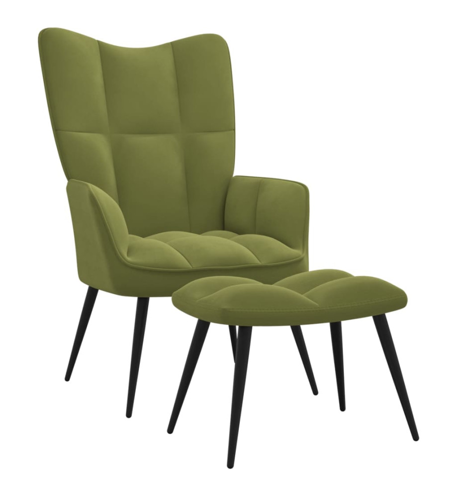 Chaise de relaxation avec repose-pied Vert clair Velours