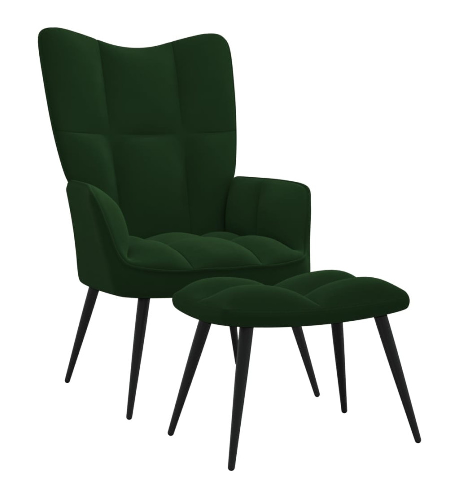 Chaise de relaxation avec repose-pied Vert foncé Velours