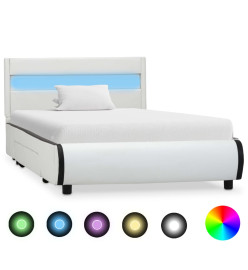Cadre de lit avec LED Blanc Similicuir 90x200 cm