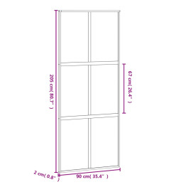 Porte coulissante noir 90x205 cm verre trempé aluminium