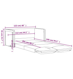 Canapé-lit 2 en 1 gris clair 122x204x55 cm velours