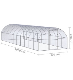 Poulailler d'extérieur 3x10x2 m Acier galvanisé