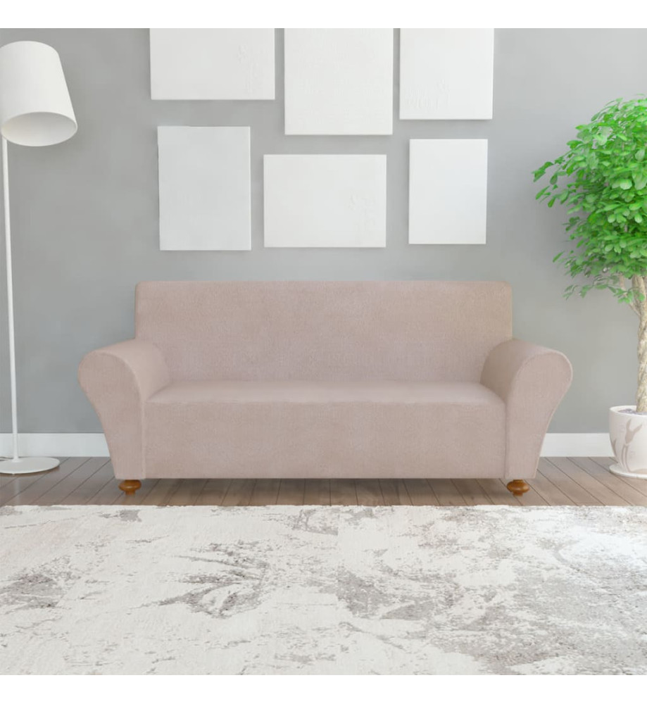 Housse extensible de canapé Beige Jersey de polyester Housse extensible de canapé Beige Jersey de polyester