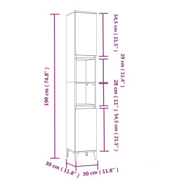 Armoire de salle de bain noir 30x30x190 cm bois d'ingénierie