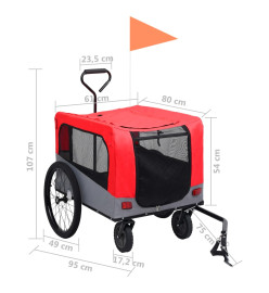 Remorque de vélo/poussette 2 en 1 pour chien Rouge et gris