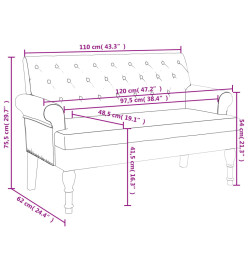 Banc avec dossier noir 120x62x75,5 cm tissu