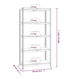 Étagères à 5 niveaux 4 pcs Argenté Acier et bois d'ingénierie