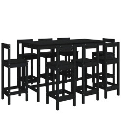 Ensemble de bar 9 pcs Noir Bois de pin massif