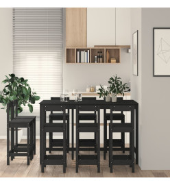 Ensemble de bar 9 pcs Noir Bois de pin massif