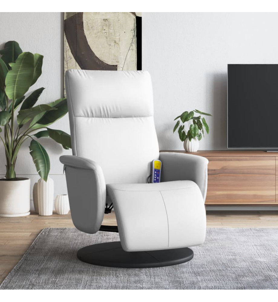 Fauteuil inclinable de massage repose-pieds blanc similicuir