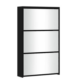 Armoire à chaussures avec miroir 3 niveaux Noir 63x17x102,5 cm