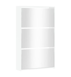 Armoire chaussures miroir 3niveaux Blanc brillant 63x17x102,5cm