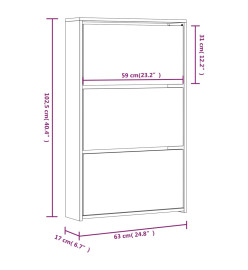 Armoire chaussures miroir 3niveaux Blanc brillant 63x17x102,5cm