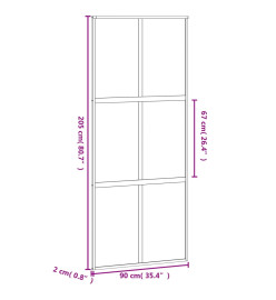 Porte coulissante noir 90x205 cm verre trempé aluminium