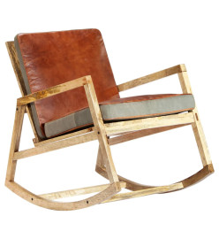 Chaise à bascule Marron Cuir véritable et manguier massif