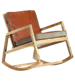 Chaise à bascule Marron Cuir véritable et manguier massif