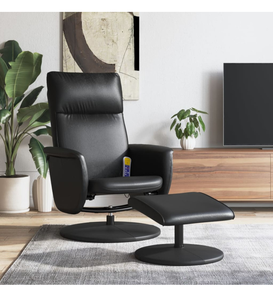 Fauteuil inclinable de massage avec repose-pied noir similicuir