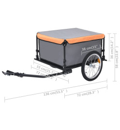 Remorque de bicyclette Gris et orange 65 kg