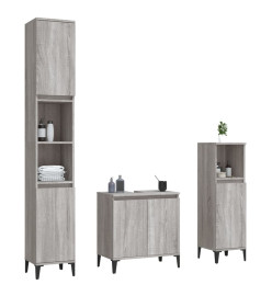 Ensemble de meubles de salle de bain 3 pcs Sonoma gris