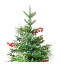 Sapin de Noël pré-éclairé et pommes de pin vert 195cm PVC et PE