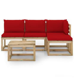 Salon de jardin 5 pcs avec coussins rouge