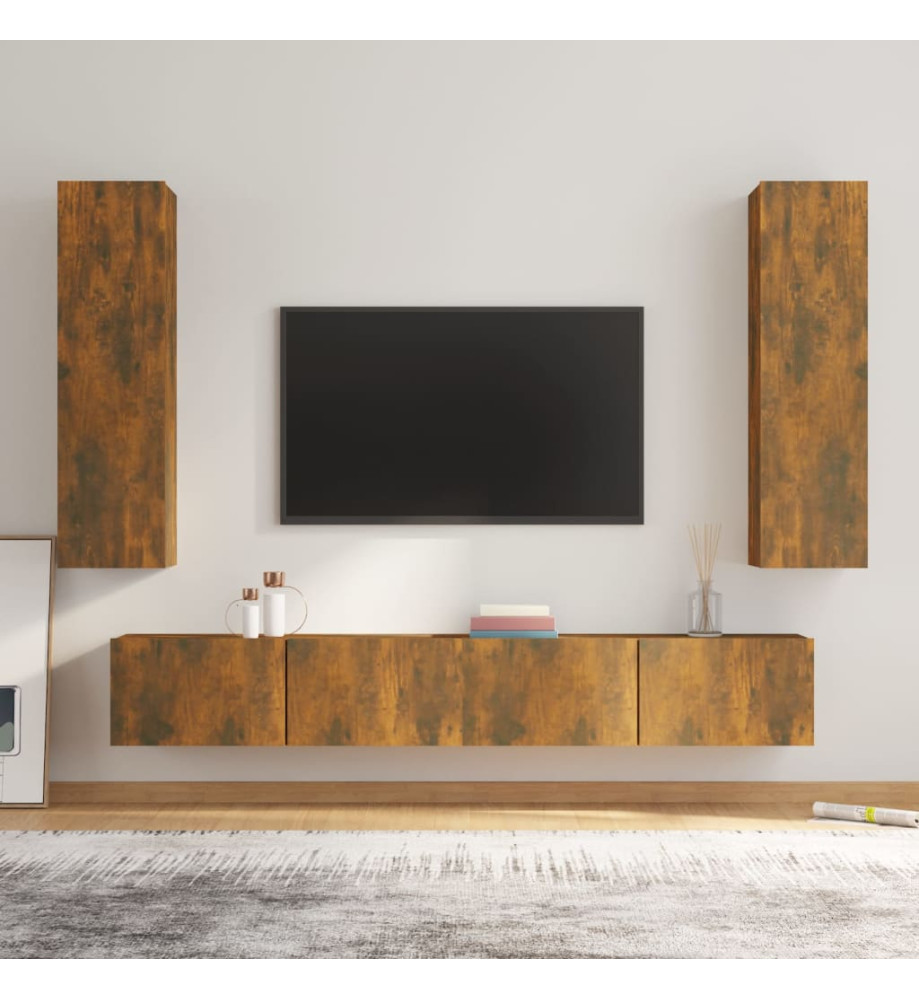 Ensemble de meubles TV 4 pcs Chêne fumé Bois d'ingénierie