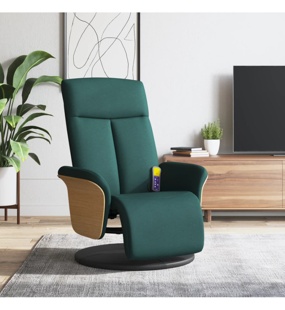 Fauteuil inclinable de massage et repose-pieds vert foncé tissu