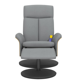 Fauteuil inclinable de massage et repose-pied gris clair tissu