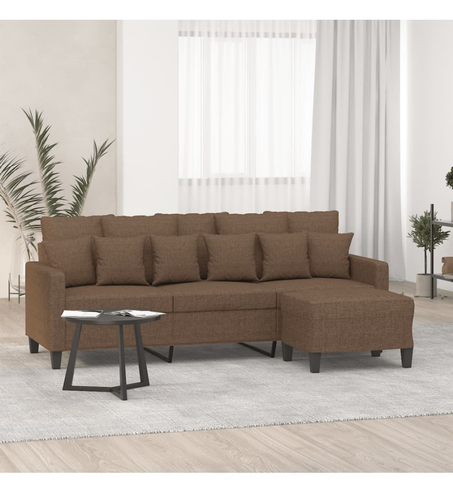 Canapé à 3 places avec repose-pieds Marron 180 cm Tissu