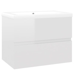Armoire d'évier avec lavabo intégré Blanc brillant Aggloméré