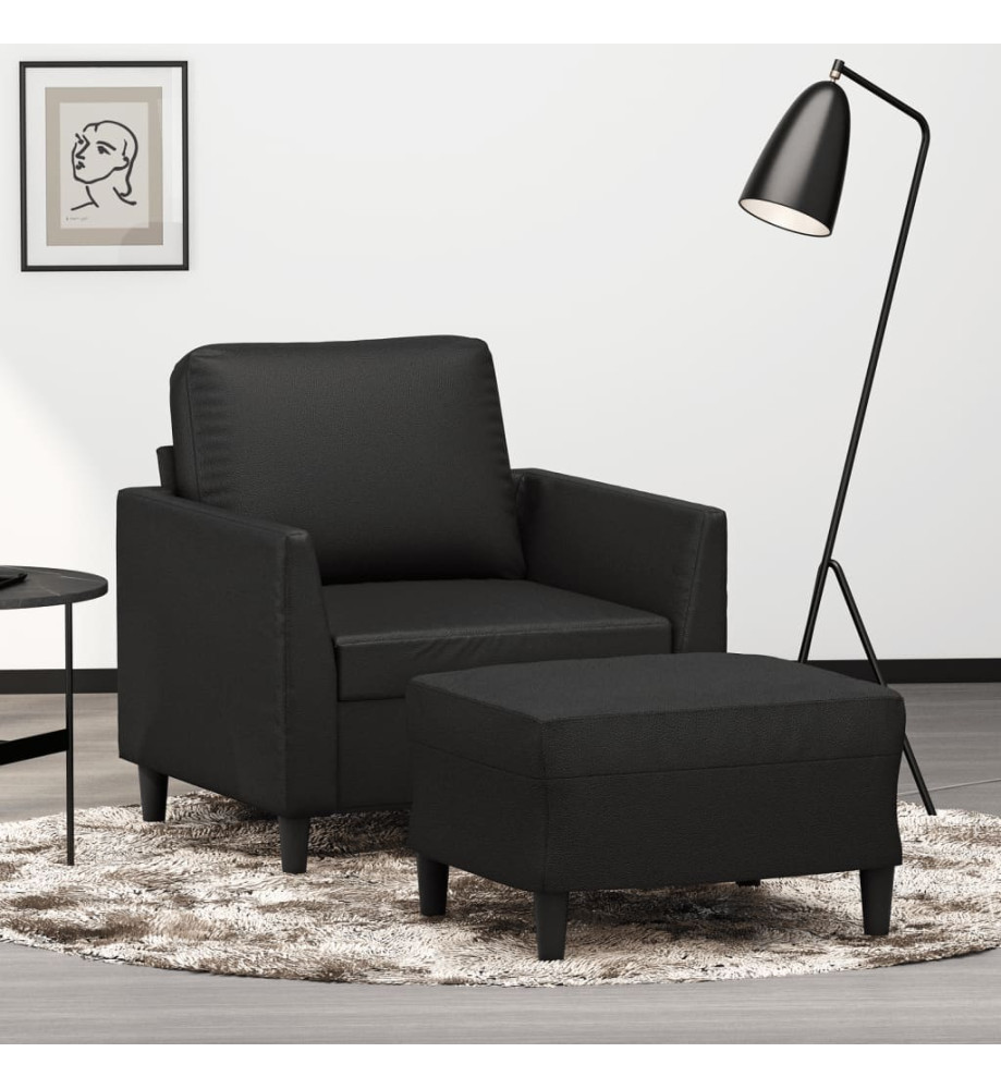 Fauteuil avec repose-pied Noir 60 cm Similicuir