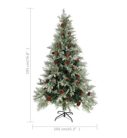 Sapin de Noël pré-éclairé pommes de pin vert blanc 195cm PVC PE