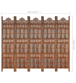 Cloison de séparation 5 panneaux Marron 200x165cm Bois manguier