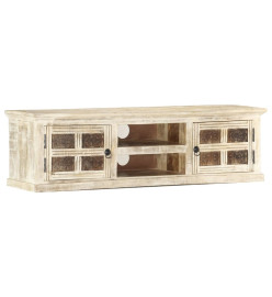 Meuble TV Blanc 130x30x36 cm Bois massif de manguier