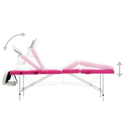 Table de massage pliable 4 zones Aluminium Blanc et rose