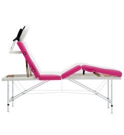 Table de massage pliable 4 zones Aluminium Blanc et rose