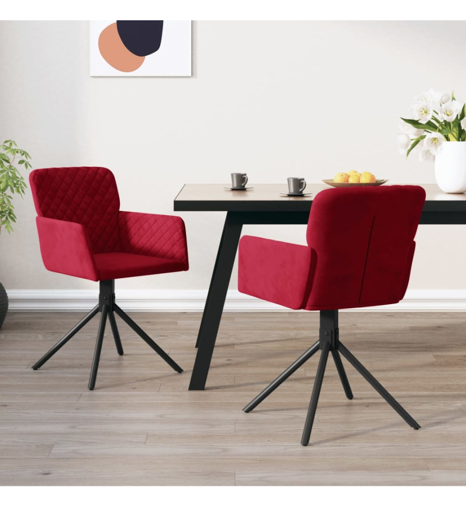 Chaises pivotantes salle à manger 2 pcs Rouge bordeaux Velours