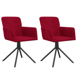 Chaises pivotantes salle à manger 2 pcs Rouge bordeaux Velours