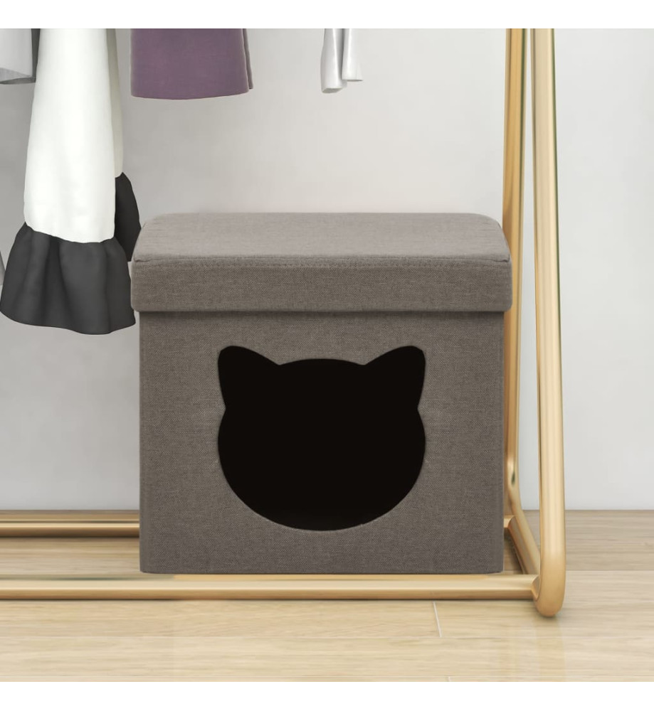 Tabouret de rangement pliable avec motif de chat Taupe Tissu