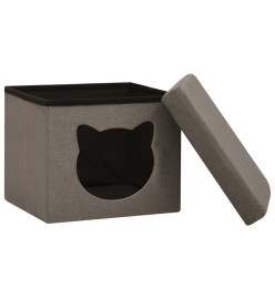 Tabouret de rangement pliable avec motif de chat Taupe Tissu