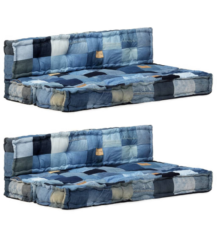 Coussins de canapé palette 2 pcs Bleu Patchwork en denim