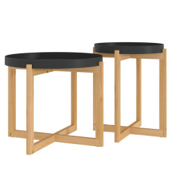 Tables basses 2 pcs Noir Bois d'ingénierie et pin massif