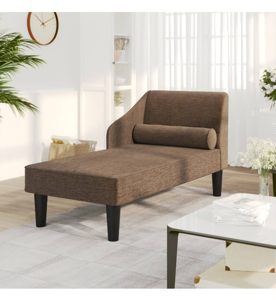 Chaise longue avec traversin marron tissu