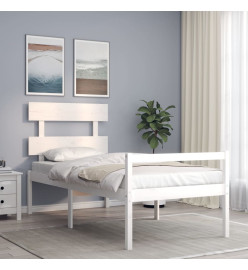 Cadre de lit avec tête de lit blanc 90x200 cm bois massif