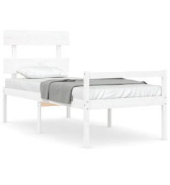 Cadre de lit avec tête de lit blanc 90x200 cm bois massif