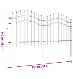 Clôture de jardin avec sommet de lance Noir 140 cm
