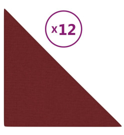 Panneaux muraux 12 pcs Rouge bordeaux 30x30 cm Tissu 0,54 m²