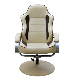 Fauteuil avec repose-pied Blanc crème Similicuir