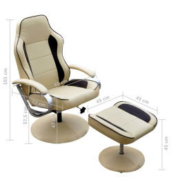 Fauteuil avec repose-pied Blanc crème Similicuir