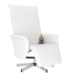 Fauteuil inclinable de massage repose-pieds blanc similicuir